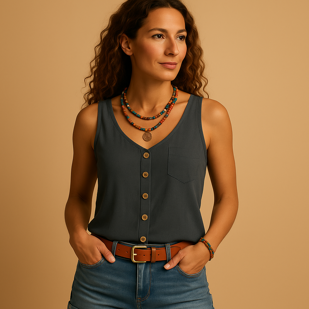 Natasha - Trendy top met diepe V-hals en knoopsluiting aan de voorkant