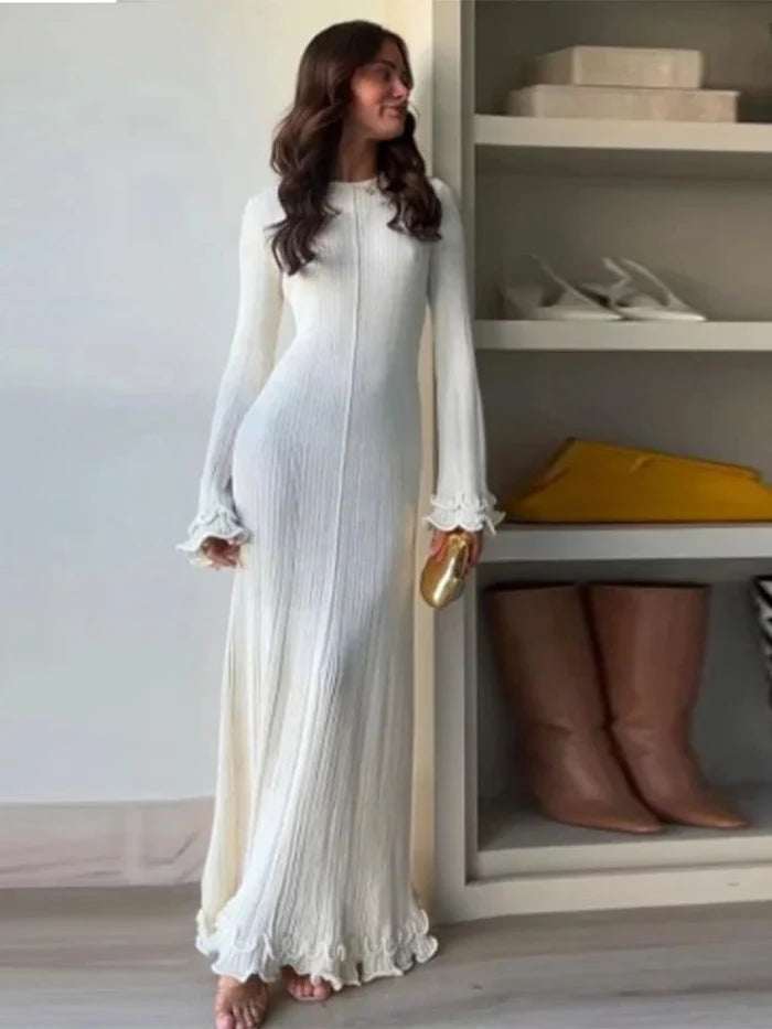 Ella - Elegante Maxi jurk met lange mouwen en geruite manchetten