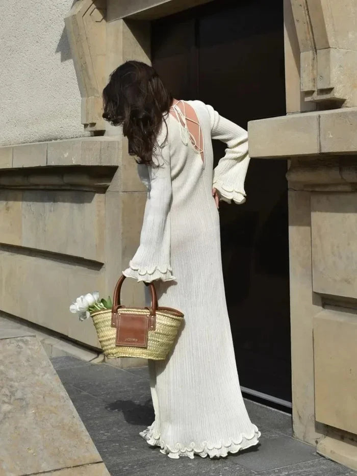 Ella - Elegante Maxi jurk met lange mouwen en geruite manchetten