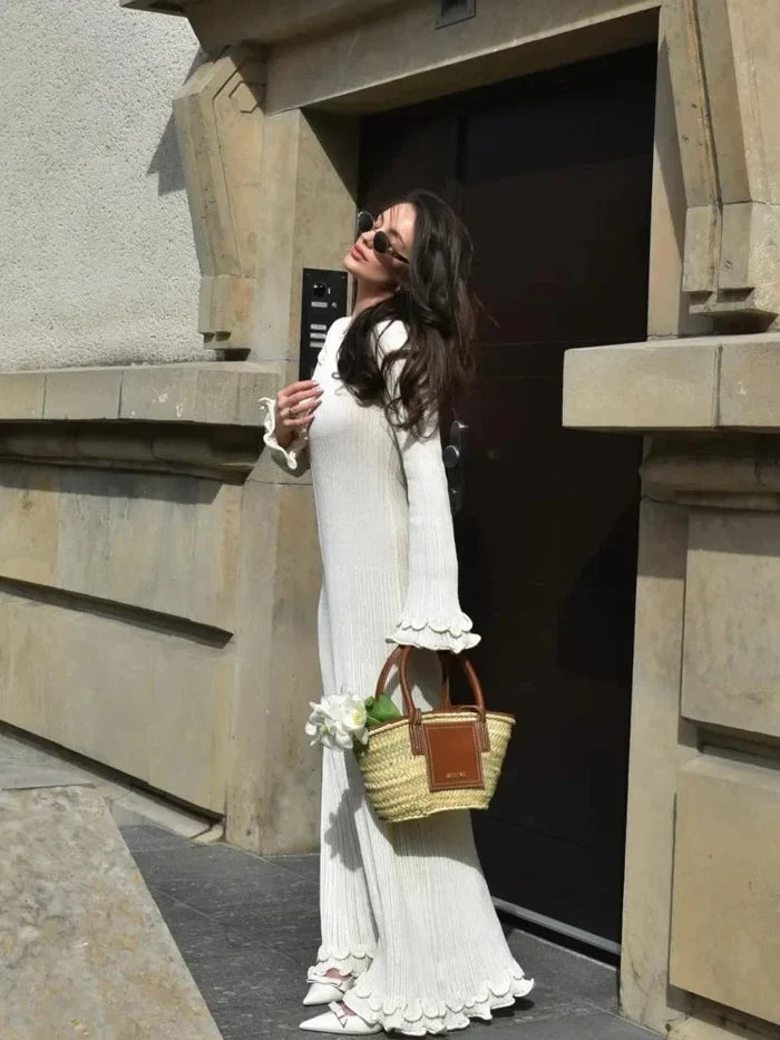 Ella - Elegante Maxi jurk met lange mouwen en geruite manchetten