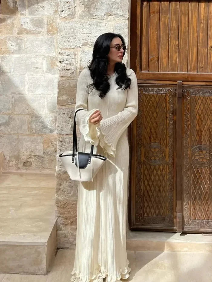 Ella - Elegante Maxi jurk met lange mouwen en geruite manchetten