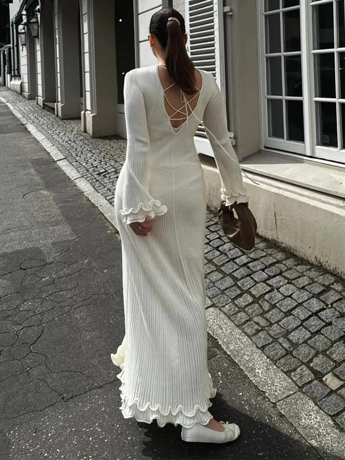 Ella - Elegante Maxi jurk met lange mouwen en geruite manchetten