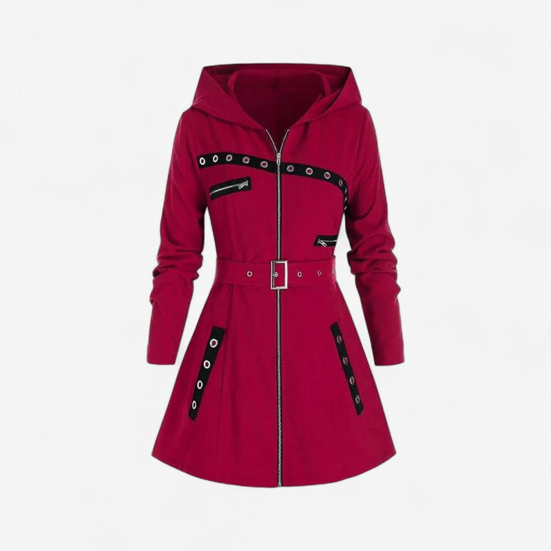 Angelina - Lange Mouw Hoodie Jas met Ritssluiting en Zakjes