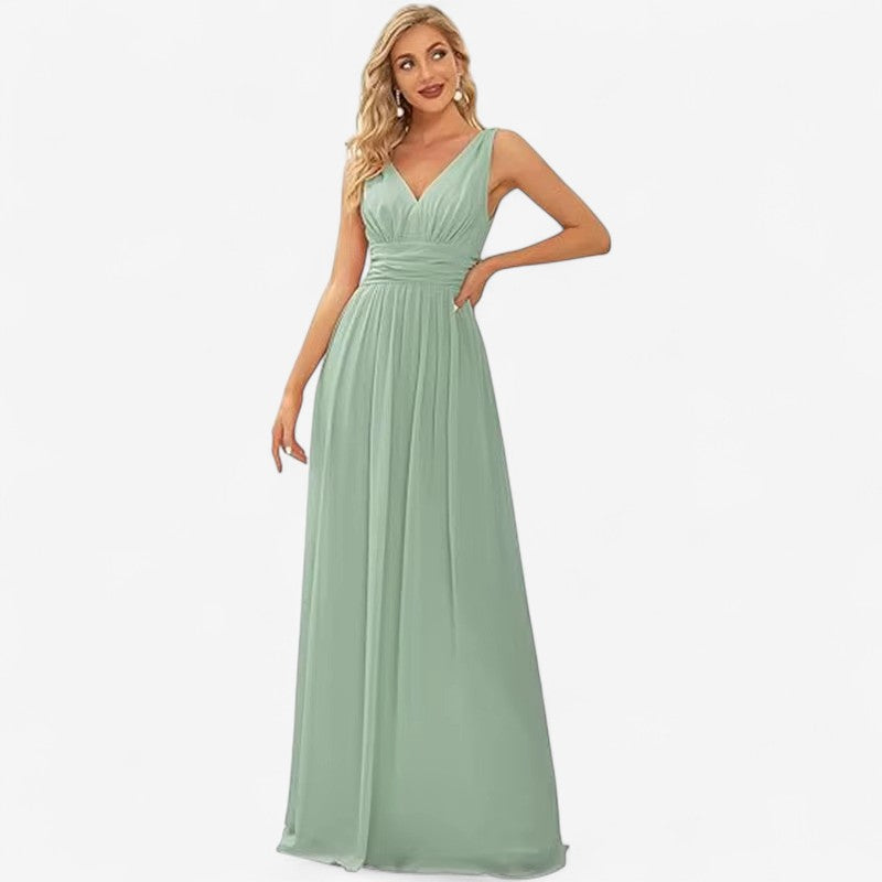 Catherine – Mouwloze Maxi jurk met A lijn en V hals