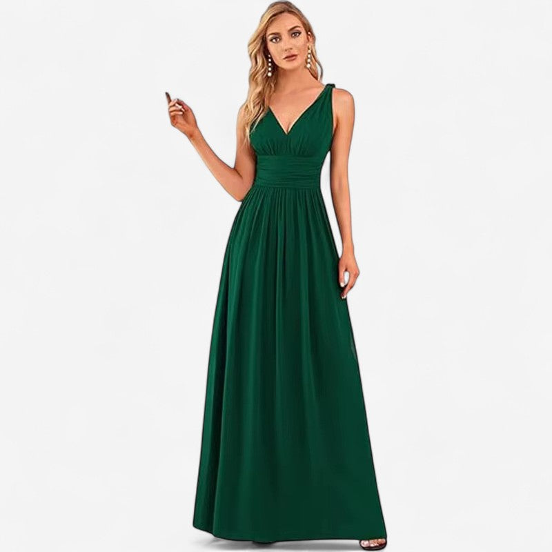 Catherine – Mouwloze Maxi jurk met A lijn en V hals