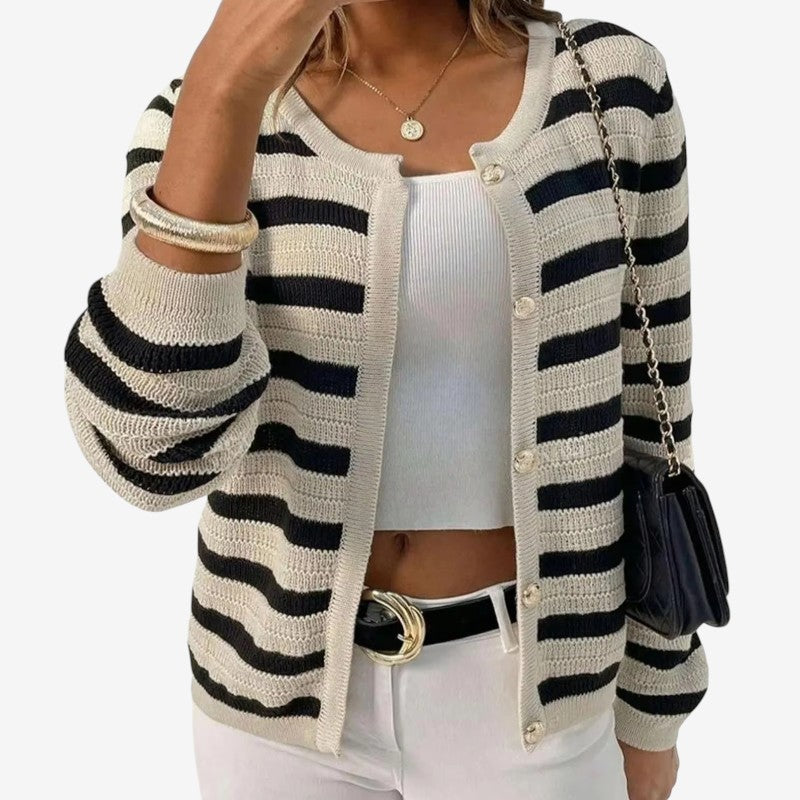 Harmony – Vest met Lange Mouwen Knoopsluiting en Gestreept Ontwerp