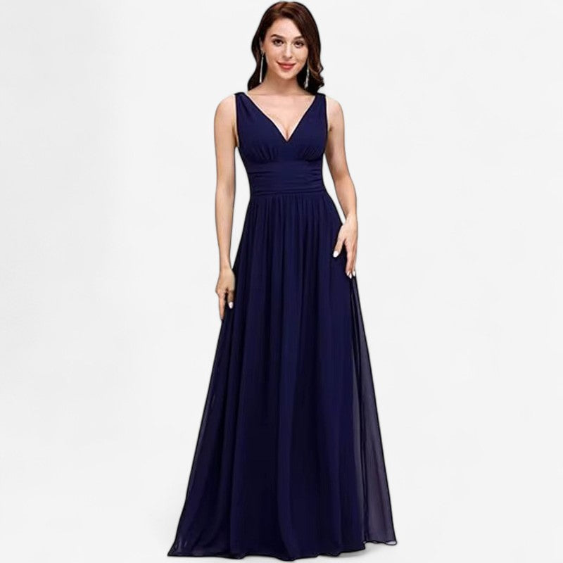 Catherine – Mouwloze Maxi jurk met A lijn en V hals