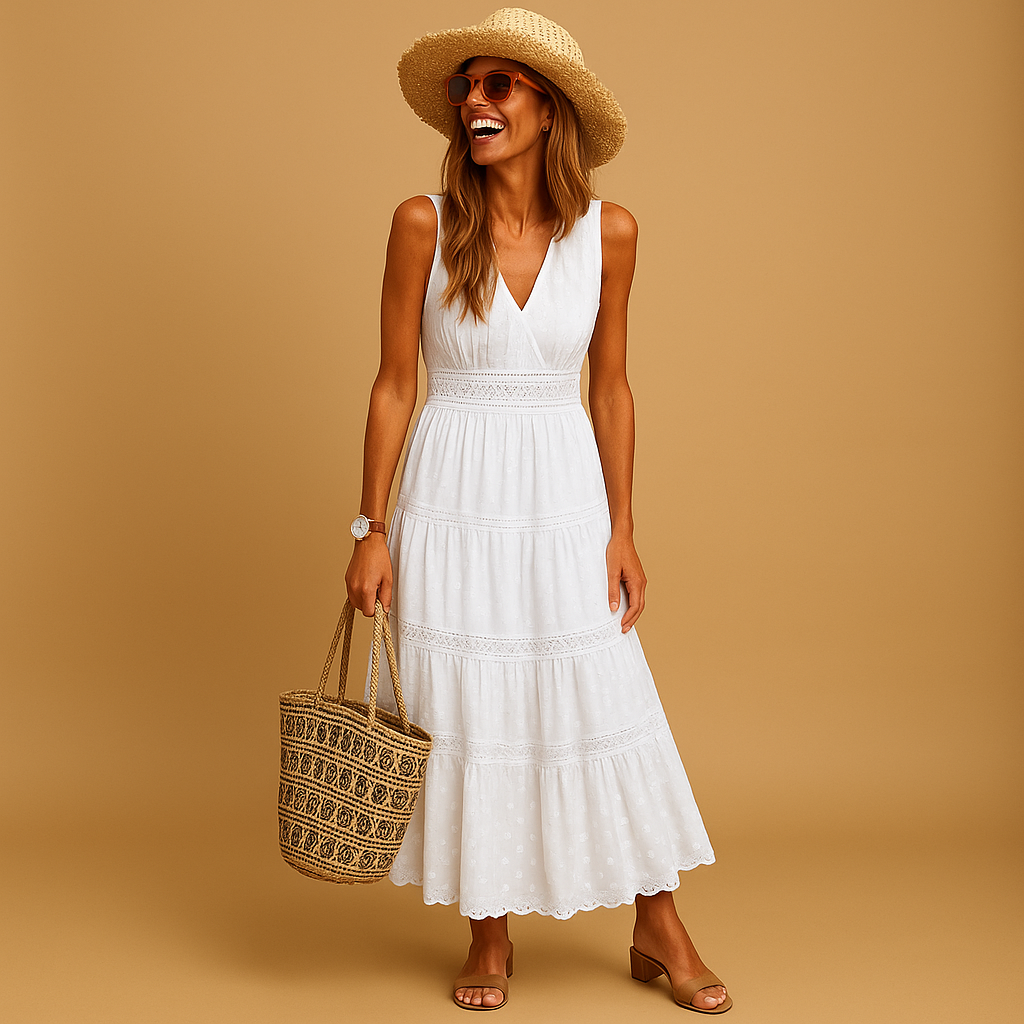Liora – Maxi-jurk met V-hals en mouwloze snit