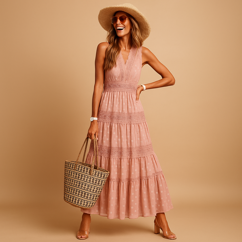 Liora – Maxi-jurk met V-hals en mouwloze snit