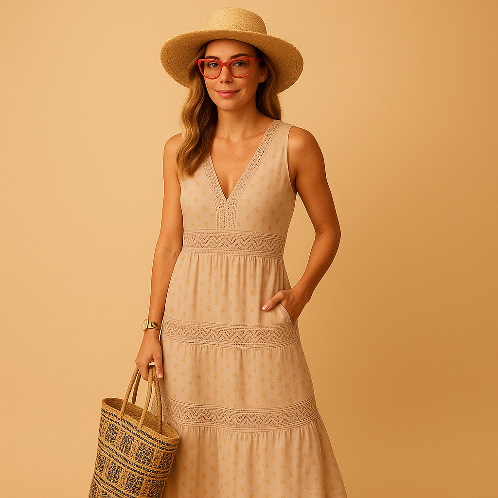 Liora – Maxi-jurk met V-hals en mouwloze snit