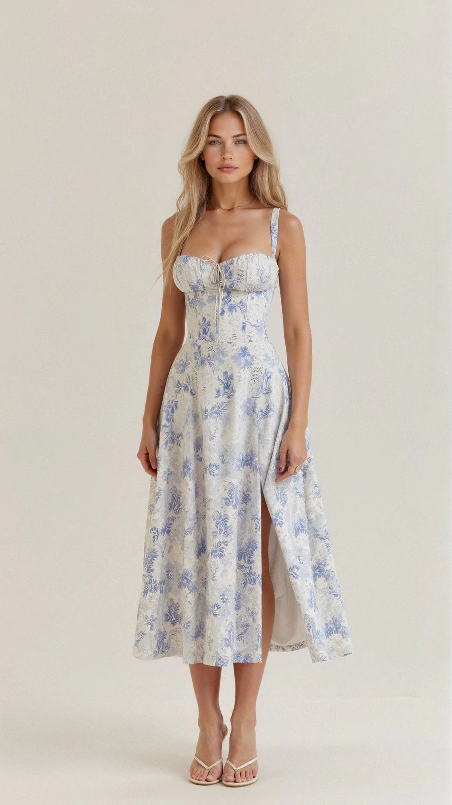 Daisy - Elegante Midi-jurk met een gebeeldhouwd lijfje en vloeiende rok