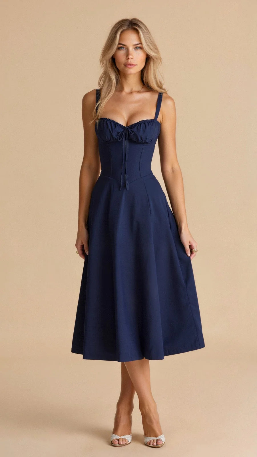 Daisy - Elegante Midi-jurk met een gebeeldhouwd lijfje en vloeiende rok