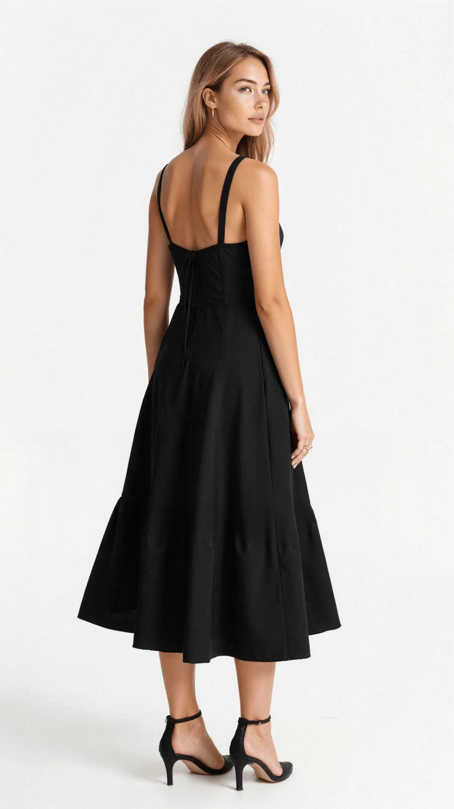 Daisy - Elegante Midi-jurk met een gebeeldhouwd lijfje en vloeiende rok