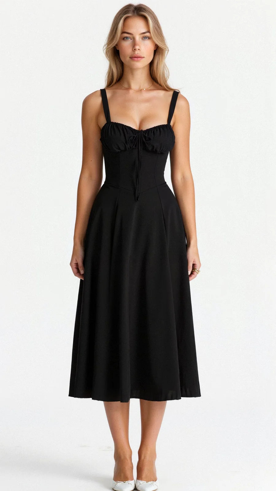 Daisy - Elegante Midi-jurk met een gebeeldhouwd lijfje en vloeiende rok