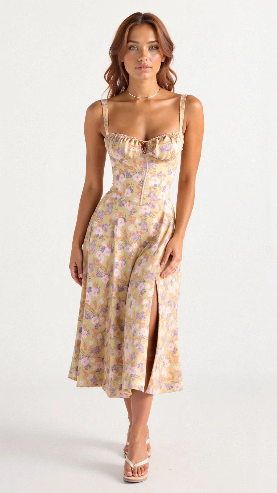 Daisy - Elegante Midi-jurk met een gebeeldhouwd lijfje en vloeiende rok