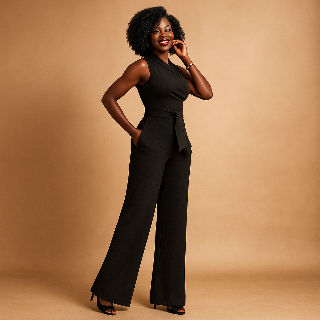 Lunera – Moderne jumpsuit met één schouder, wijde pijpen en tailleband