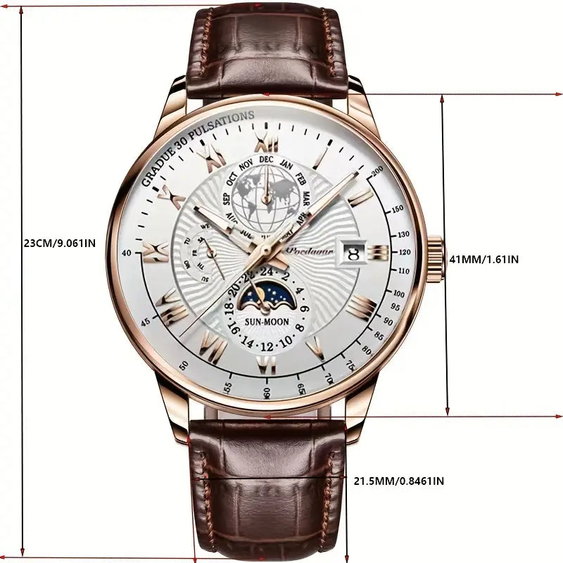 Elliot - Mechanisch maanfasehorloge met saffierglas en lichtgevende wijzers