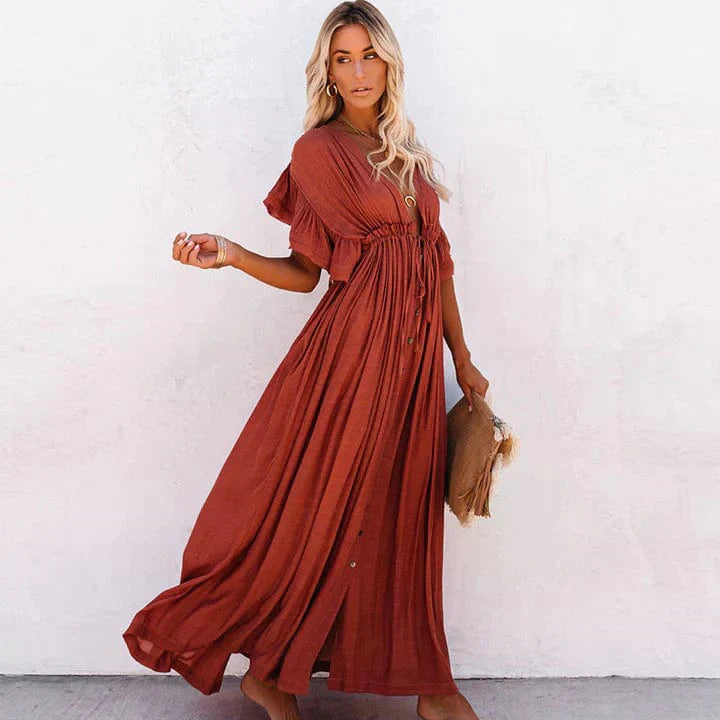 Anna - Ontspannen, comfortabele jurk met een levendige strandlook