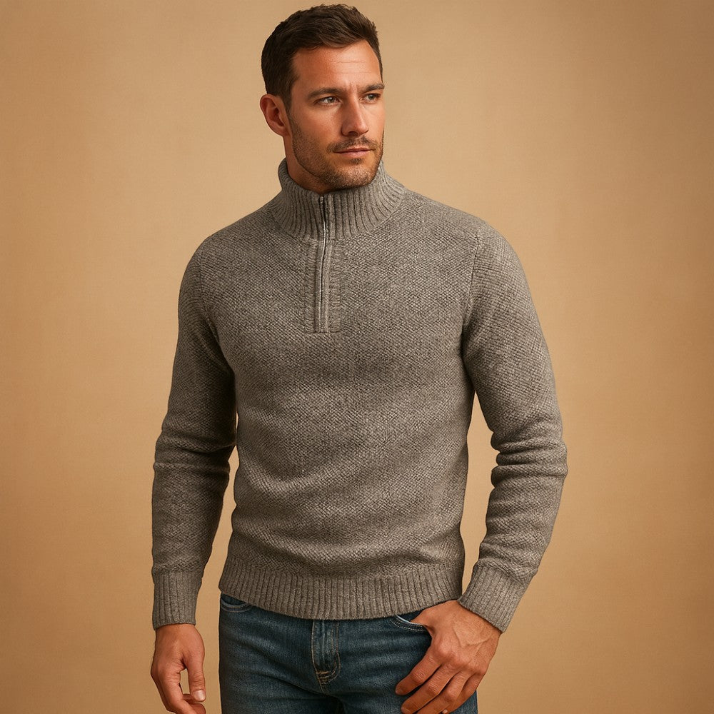 Lucas – Half Zip Trui met Geribbelde Details