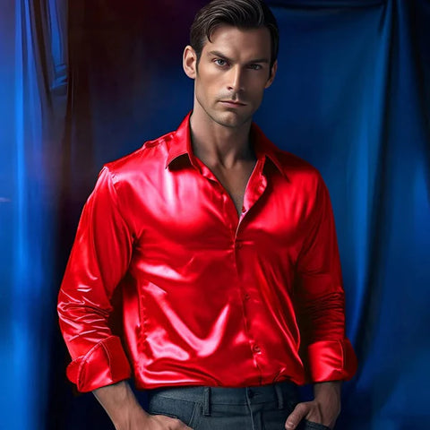 Jack – Slim Fit Zijde Lange Mouw Overhemd met Knoopsluiting en Reverskraag