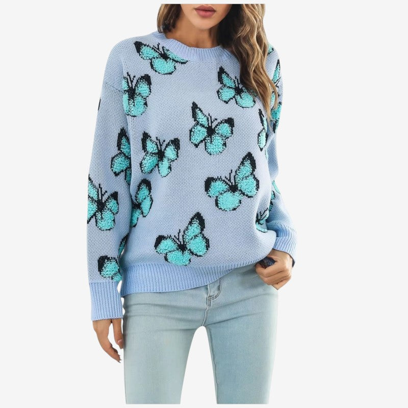 Mila – Trui met lange mouwen ronde hals en vlinderborduursel