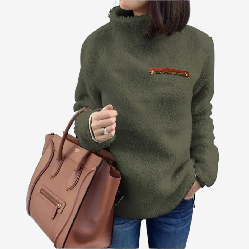 Halen – Lange Mouw Trui met Ritssluiting en Borstzak