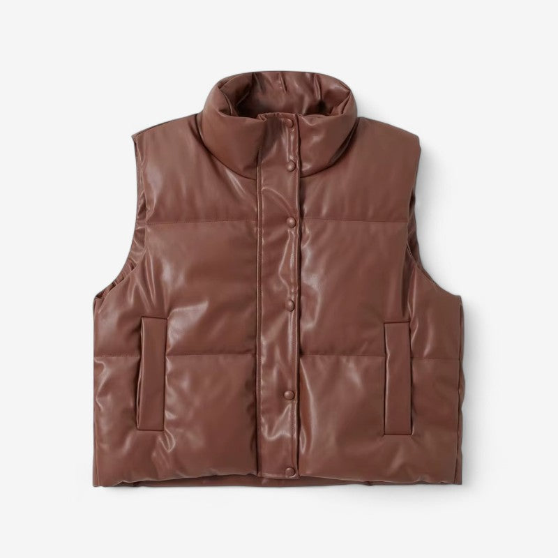 Chloe – Mouwloos Gewatteerd Vest met Knopen aan de Voorkant en Zijzakken