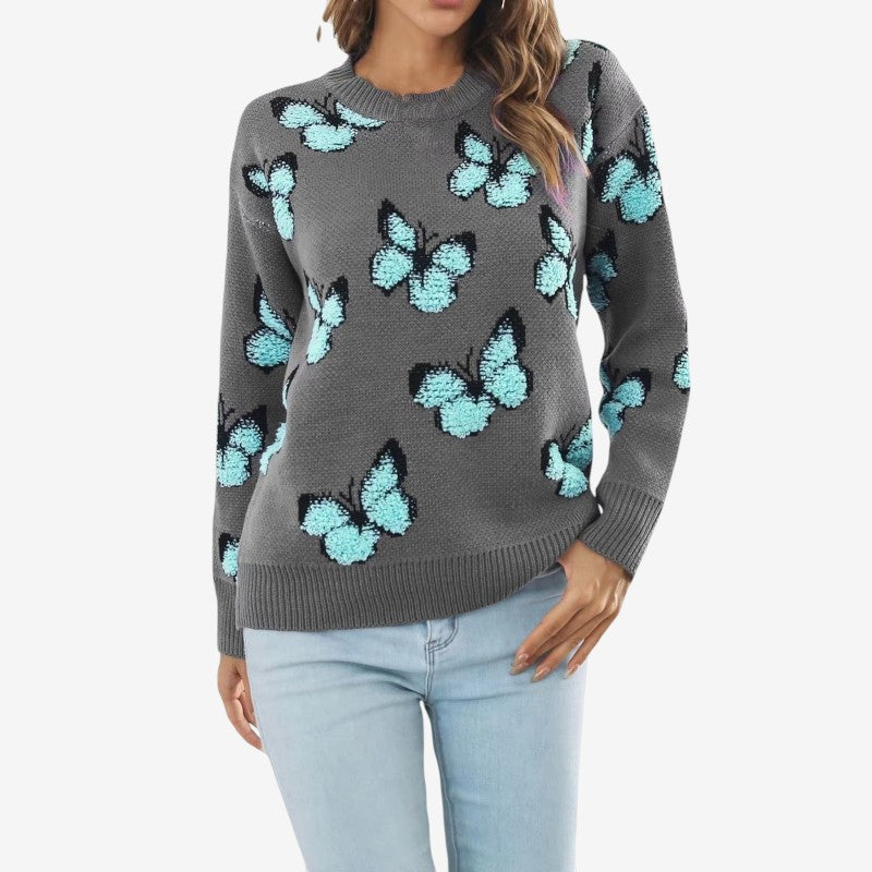 Mila – Trui met lange mouwen ronde hals en vlinderborduursel