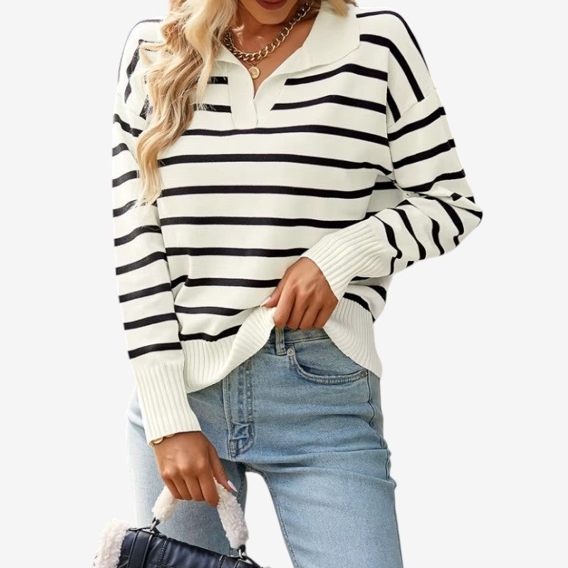 Quinn – Lange Mouw Trui met Gestreept Patroon en Geribbelde Details