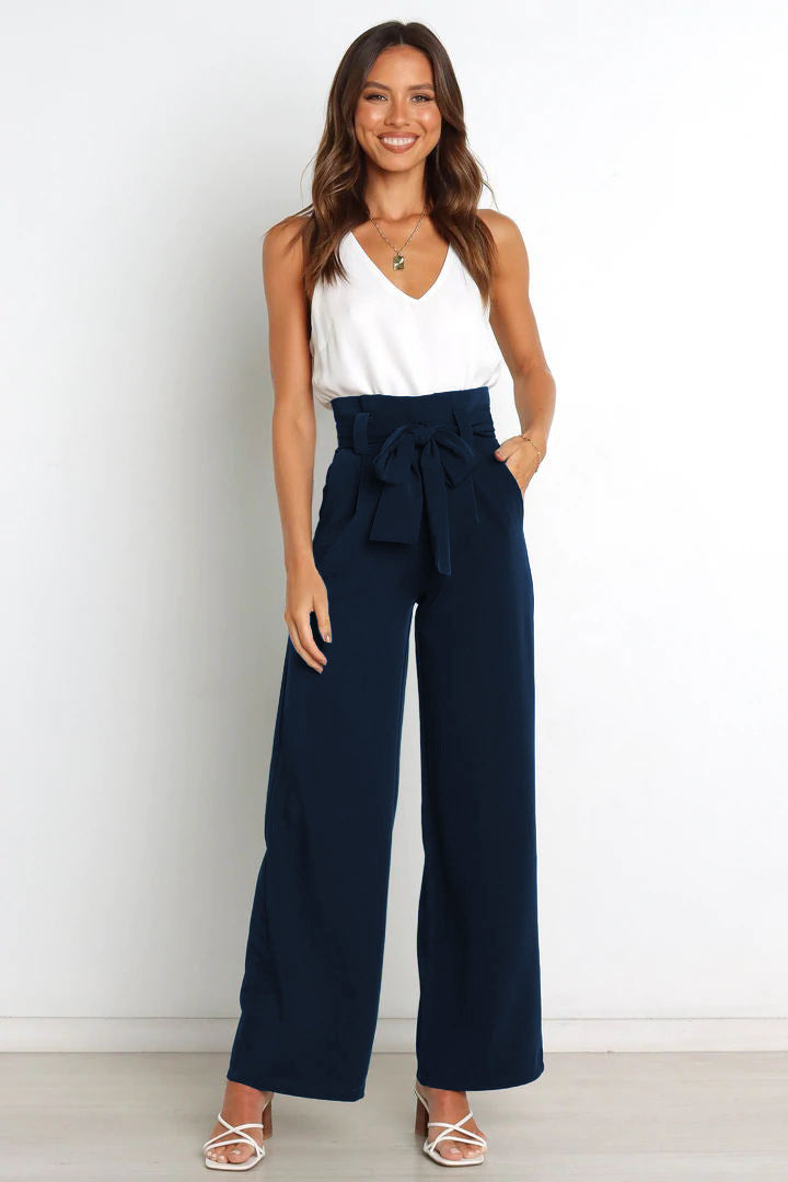 Isabella - Klassieke wijde broek met hoge taille en strikceintuur