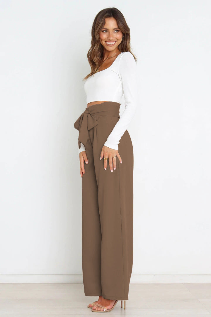 Isabella - Klassieke wijde broek met hoge taille en strikceintuur