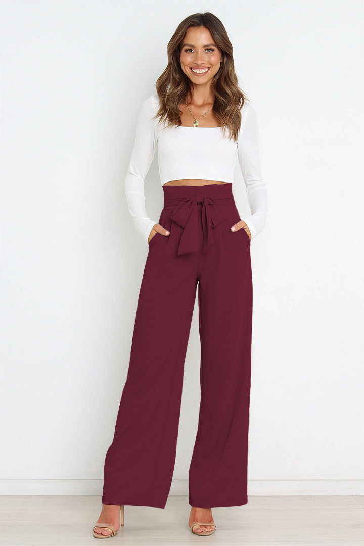 Isabella - Klassieke wijde broek met hoge taille en strikceintuur