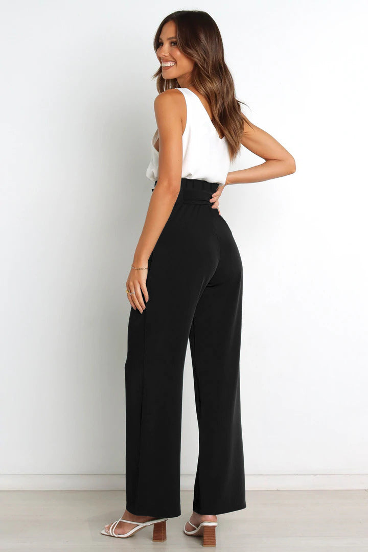 Isabella - Klassieke wijde broek met hoge taille en strikceintuur
