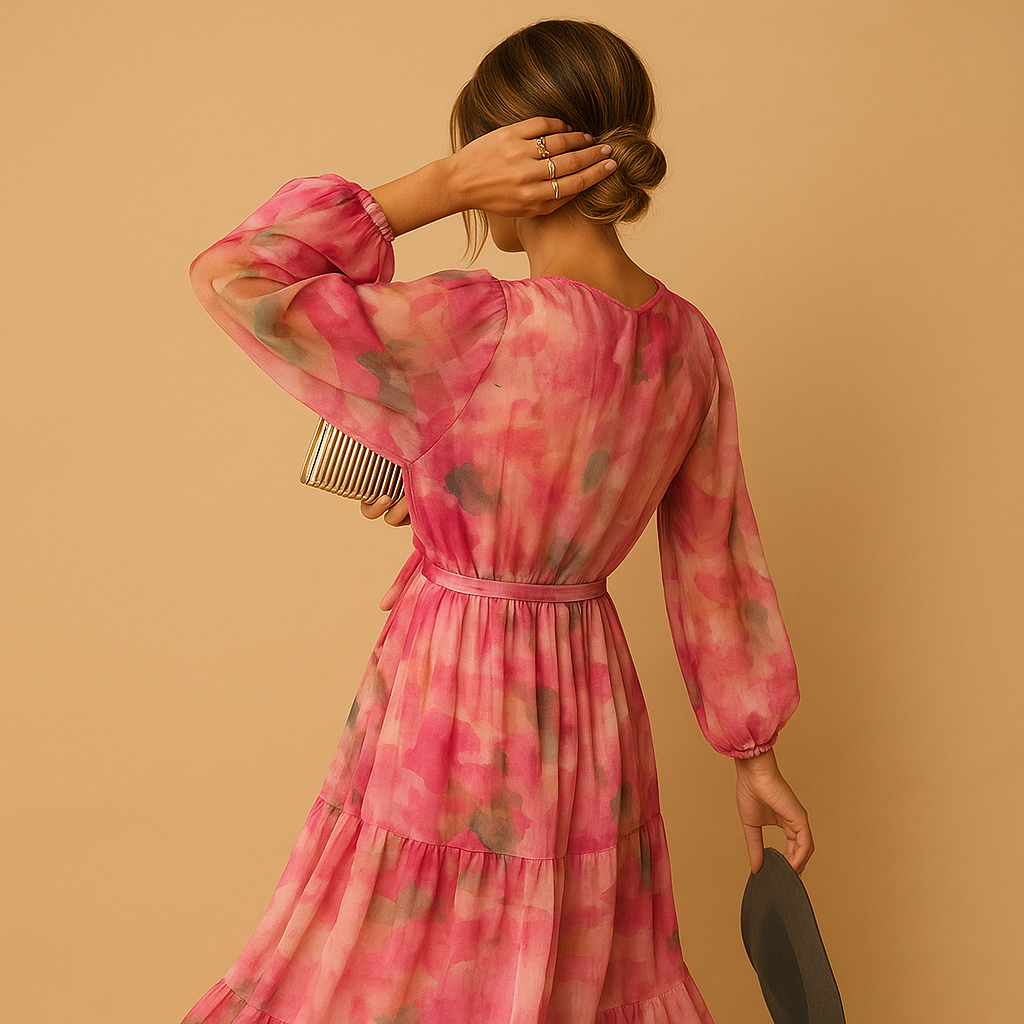 Isabella - Elegante jurk met lange mouwen en diepe V-hals