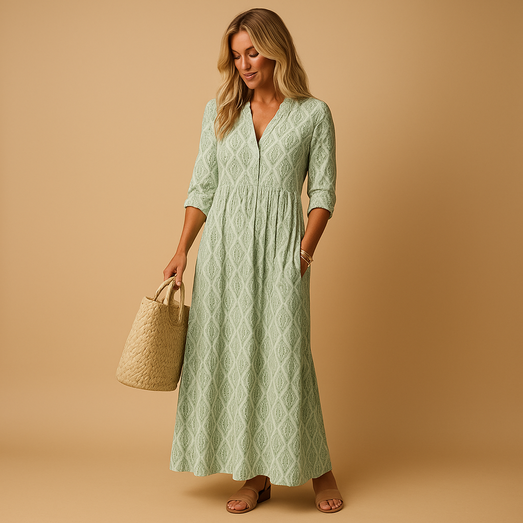 Nina – Elegante jurk met diepe V-hals en korte mouwen