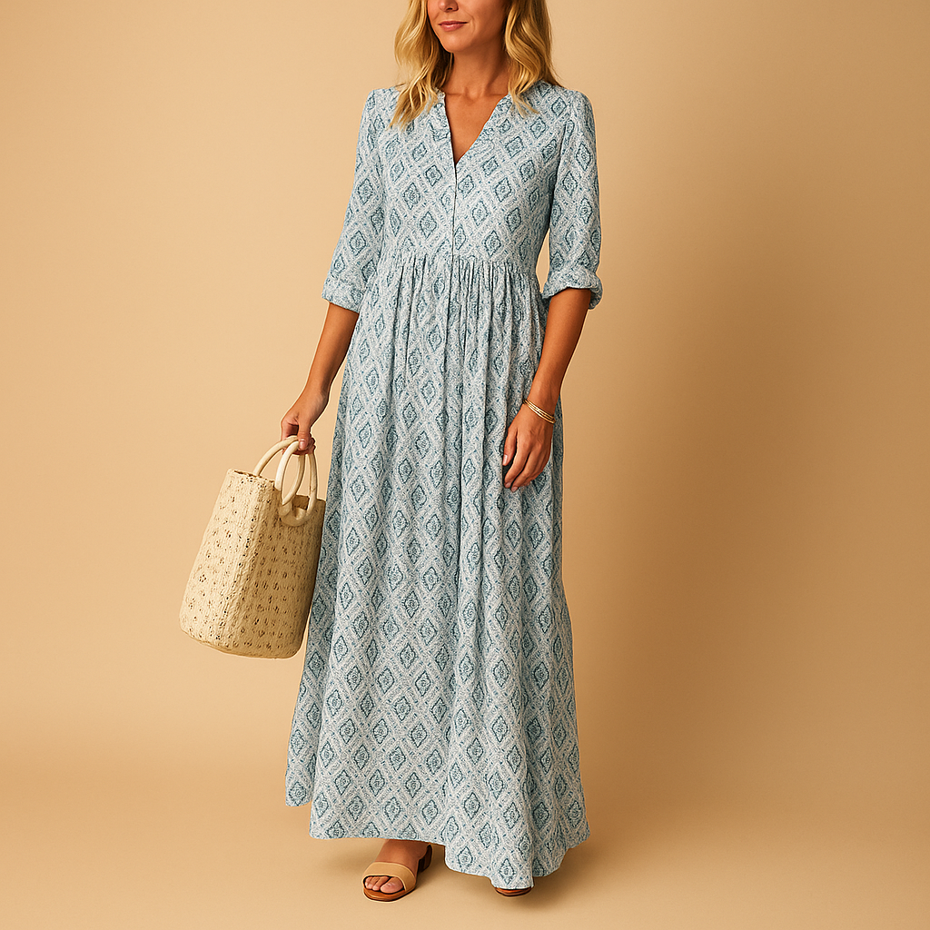 Nina – Elegante jurk met diepe V-hals en korte mouwen