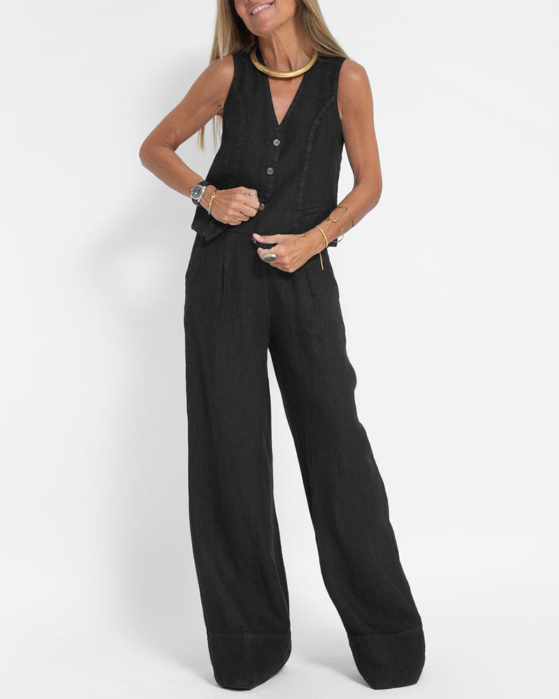Lena - Elegante 2-delige set met wijde broek & Button-Down vest