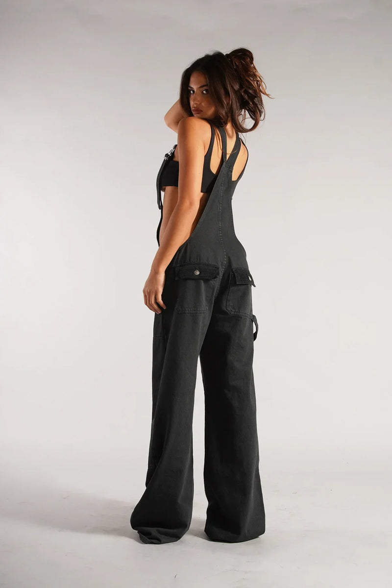 Aria - Chique mouwloze denim jumpsuit met wijde pijpen