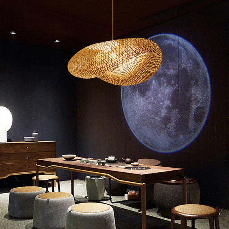 BambooChic – Eco-vriendelijke Boho hanglamp met zachte gloed en handgeweven bamboedesign