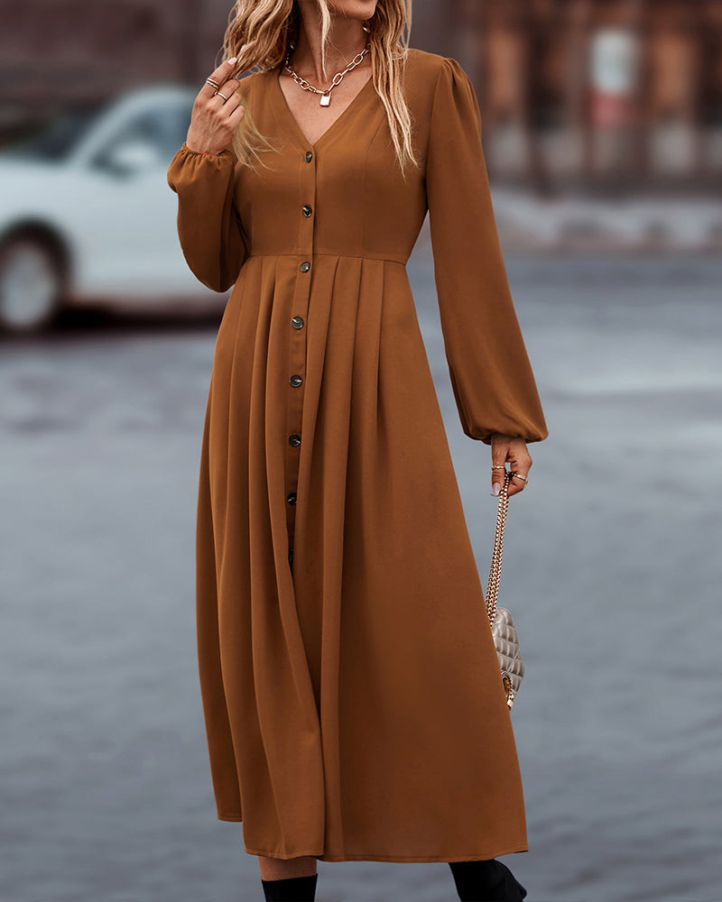 Diana - Elegante V-hals jurk met lange mouwen