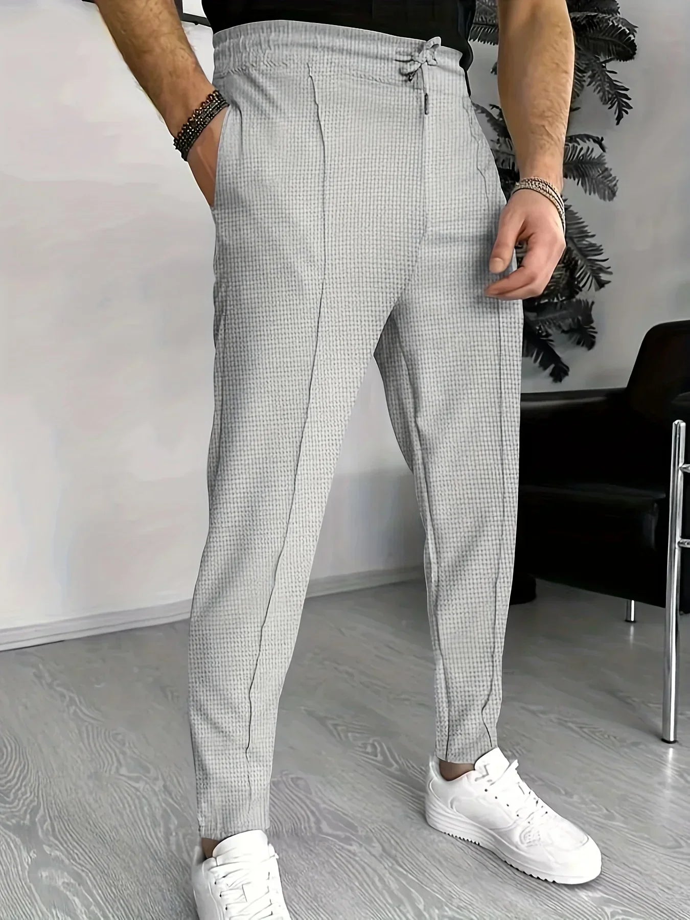 Noah - Slim Fit Geruite Broek met Verstelbare Taille