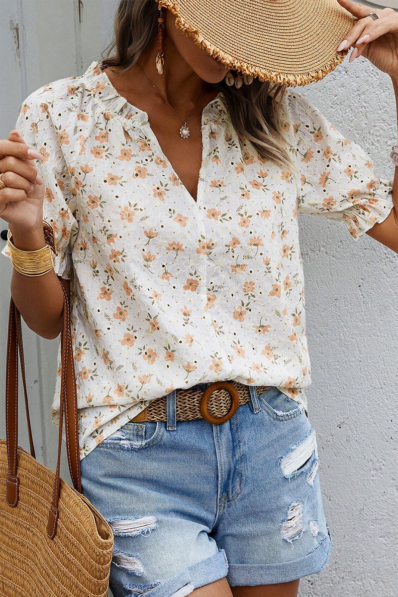 Anna - Elegante V-hals Blouse met Bloemenprint