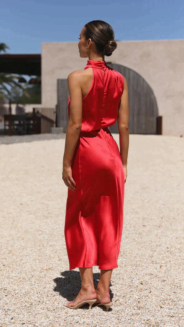 Esmee - Luxueuze mouwloze lange jurk met hoge taille