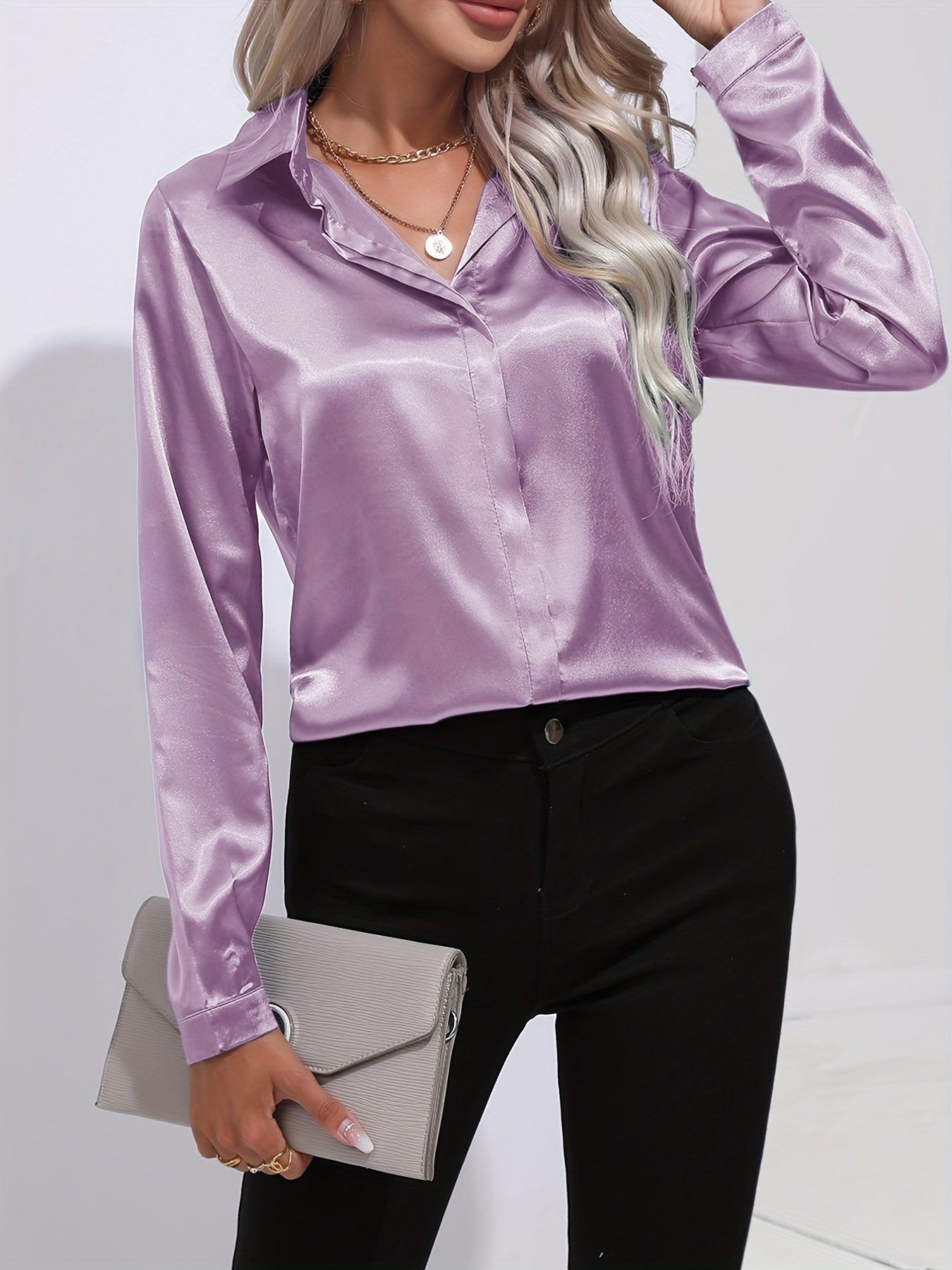 Leona - Casual Satijnen Blouse met een Verfijnde Glans