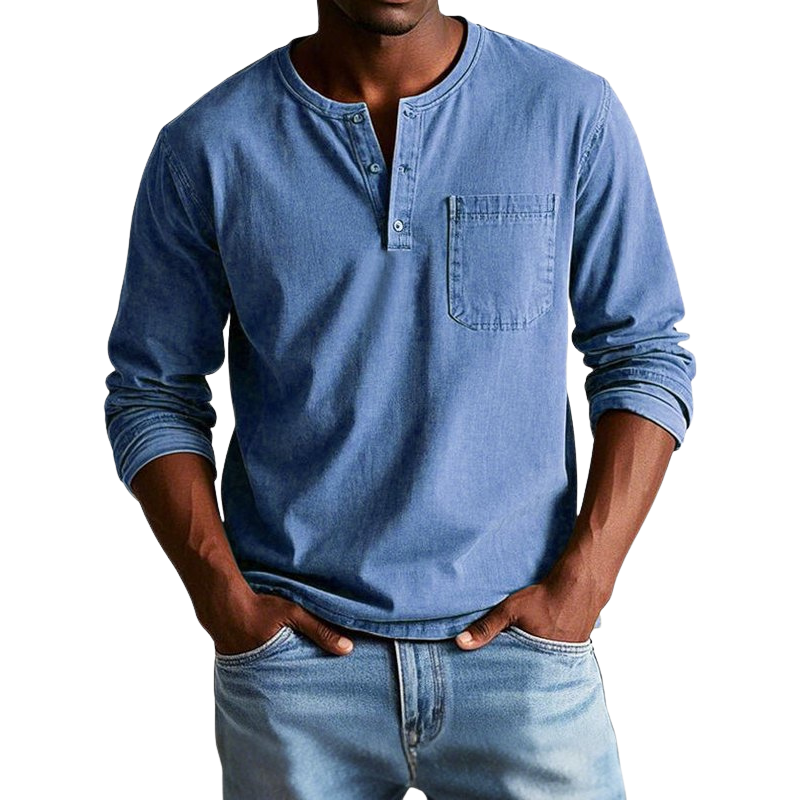 Richard – Shirt met lange mouwen ronde hals en borstzak
