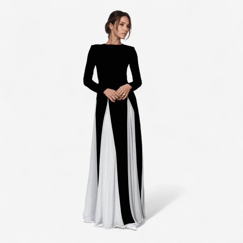 Olivia - Lange Mouwen Jurk met Hoge Taille en Ronde Halslijn