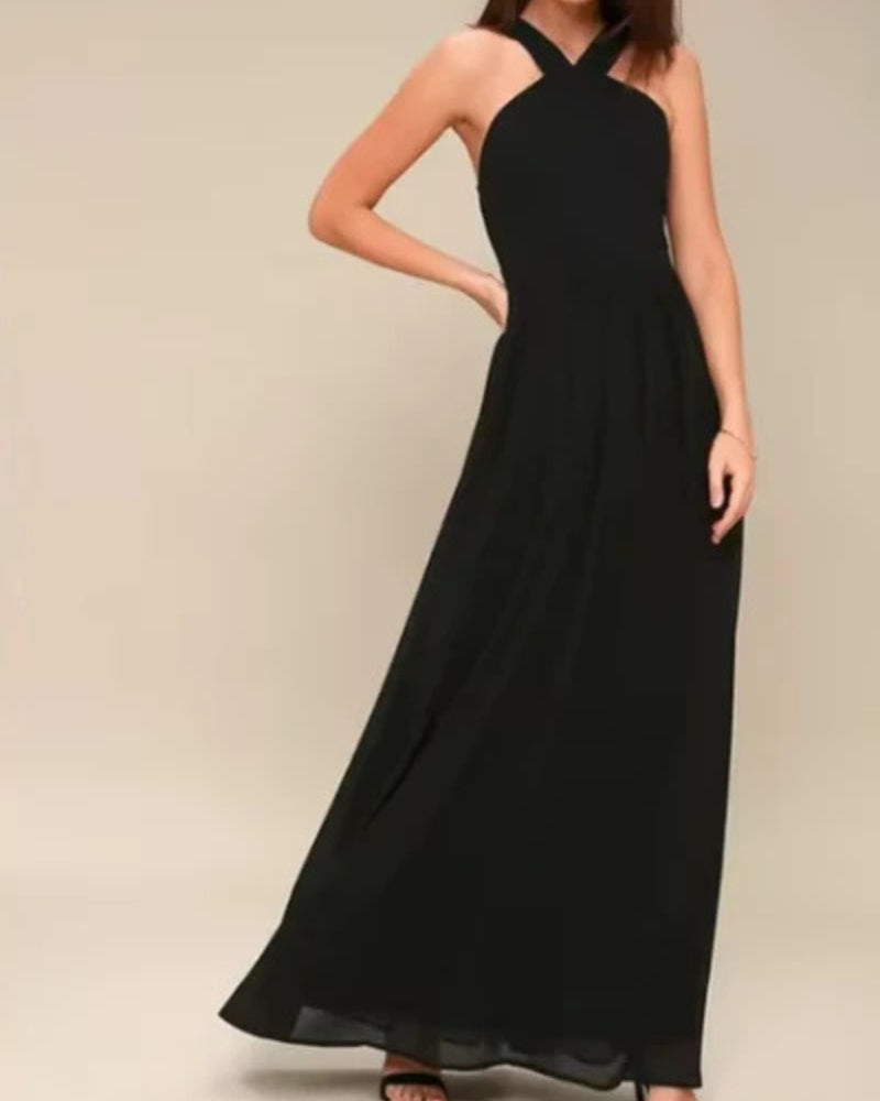 Velina – Elegante lange jurk met vloeiend silhouet en open rugontwerp
