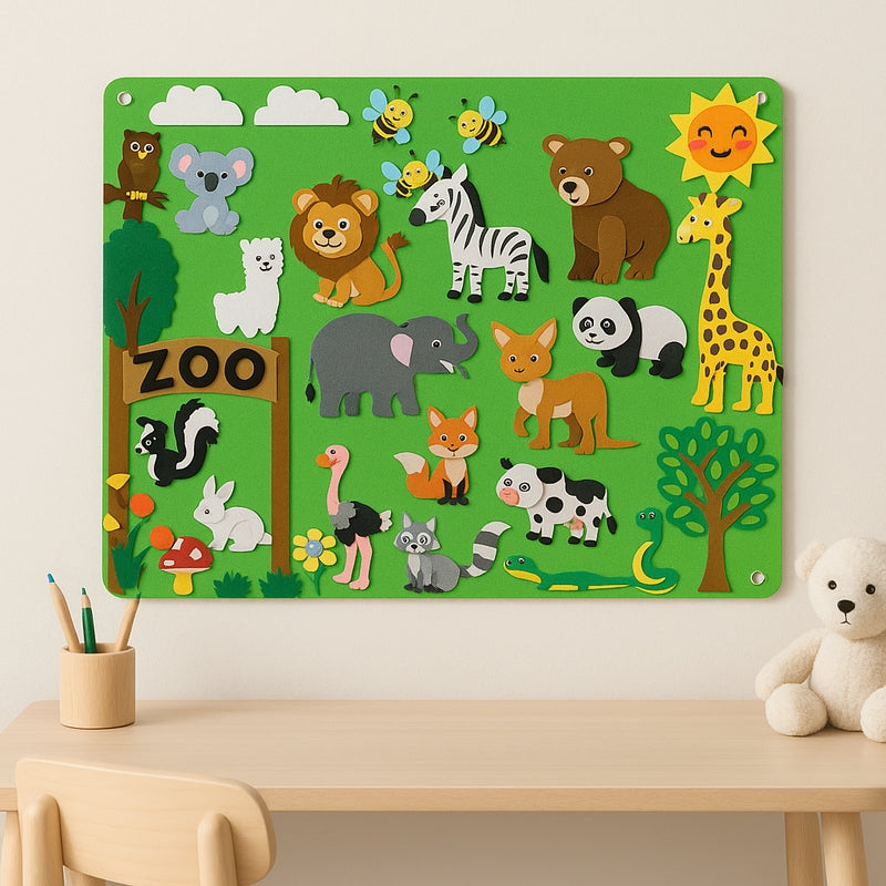 ViltScène – Set viltplaten met beweegbaar dierenmotief en achtergrondindeling