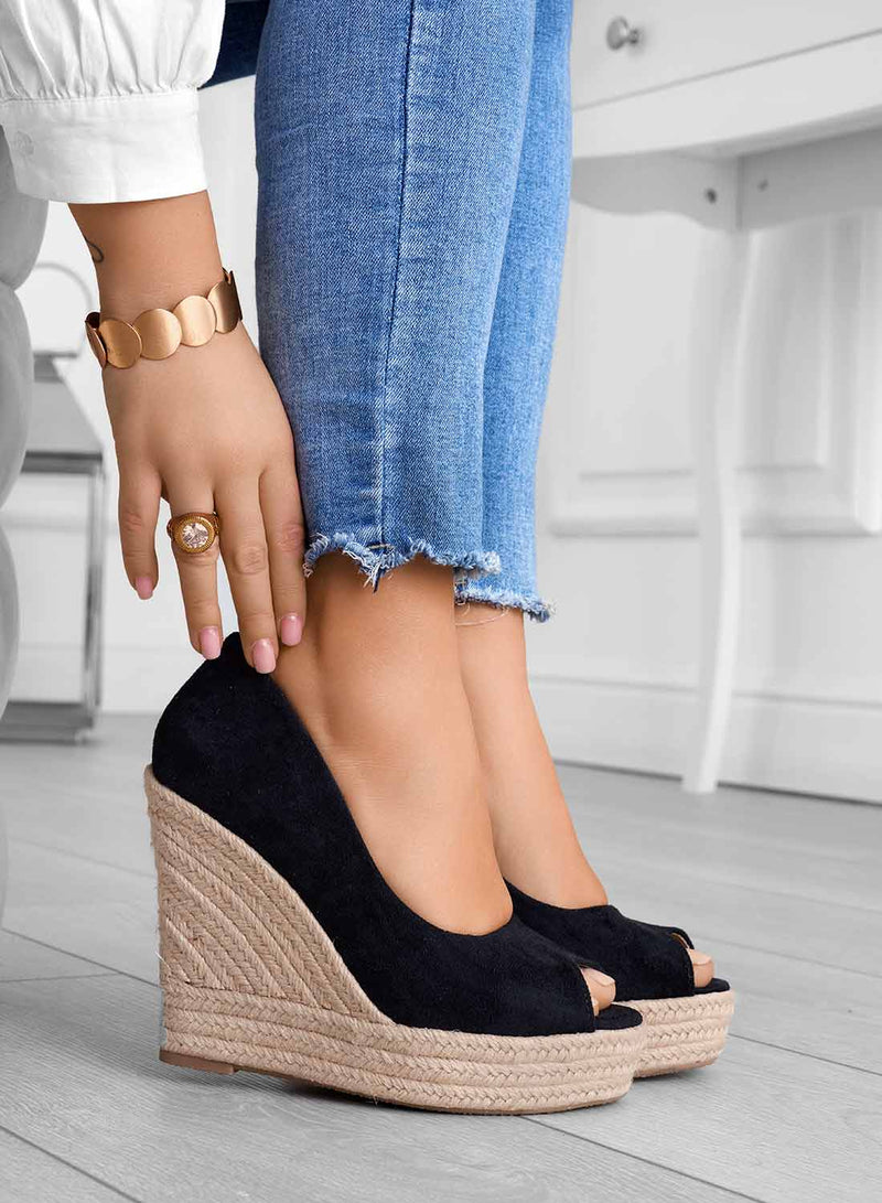 Delilah – Talons compensés élégants à bout ouvert et plateforme tissée