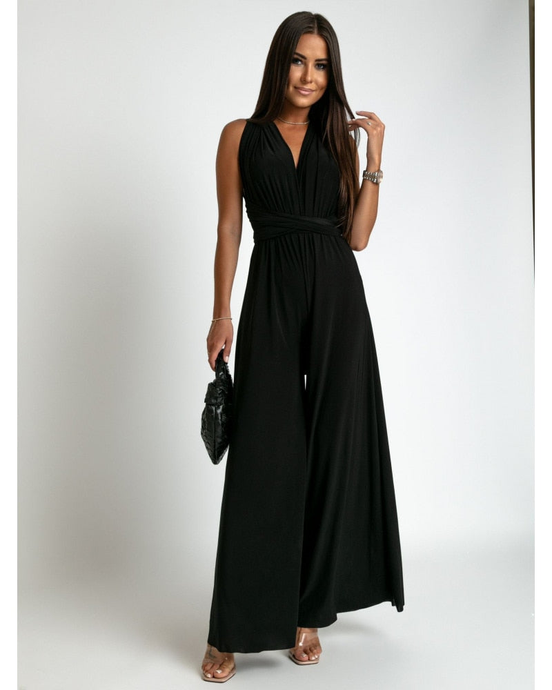 Seraphina - Trendy wijd uitgesneden jumpsuit met open achterkant